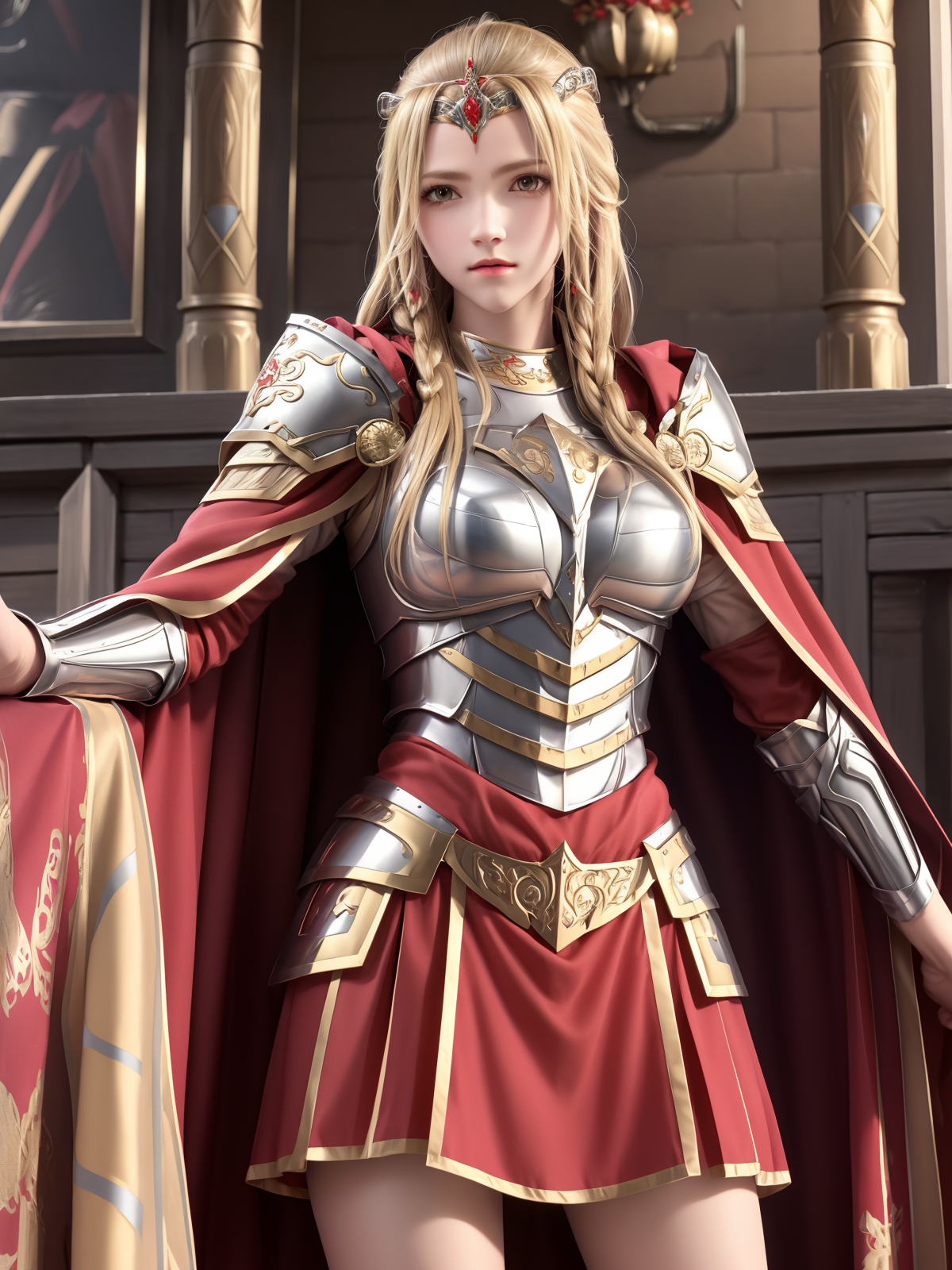 05499-3624666018-armor,long hair, blonde hair, breastplate,red cape,shoulder armor,tiara,braid,pauldorns,red skirt,yellow eyes, open eyes,.png